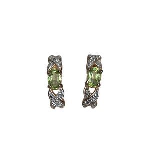 925 Sterling Silver Peridot Pave Diamond Women’s Designer Earrings Huggies